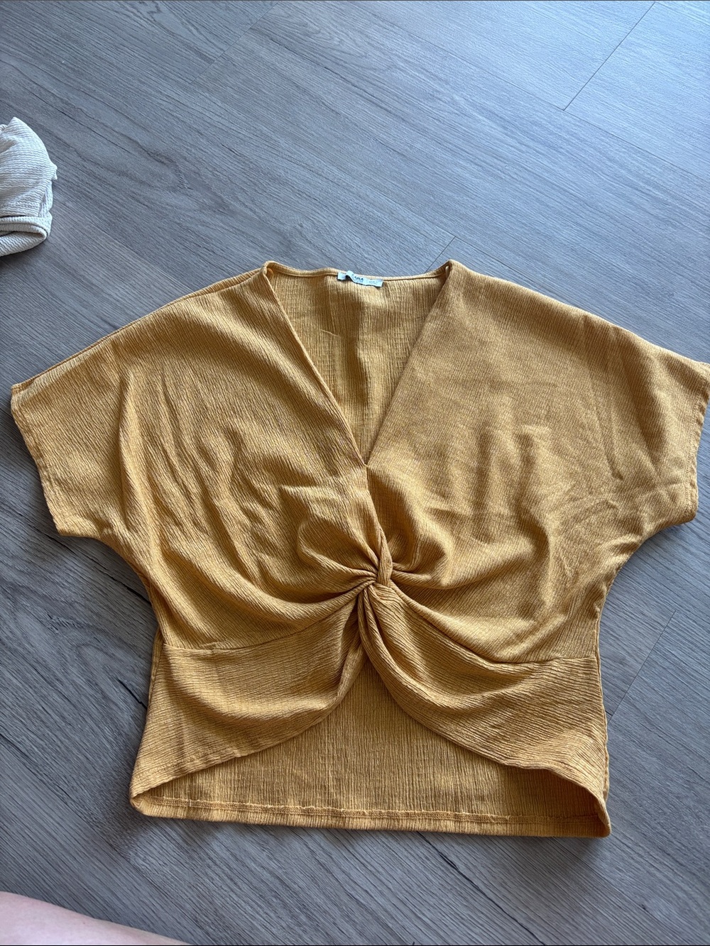 Zara Twisted Front Knit Crop Top in Mustard